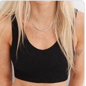 Aerie Black Ribbed padded bralette size Large